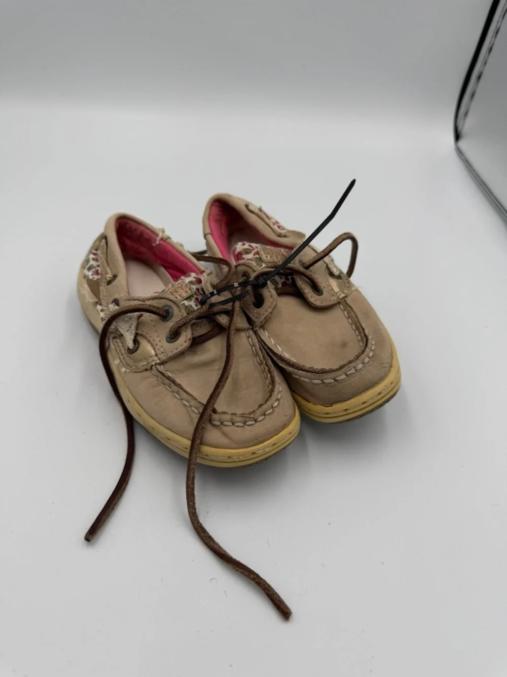Sperry Toddler Girls 10.5 Tan Leopard Cheetah Moccasin Boat Shoes Pink Lining